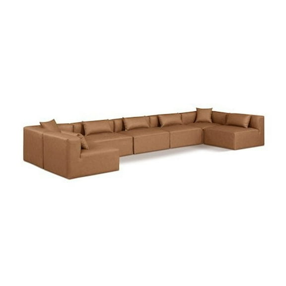 Meridian Furniture Cube Brown Vegan Leather 7-Pc. U-Shaped Modular Sectional