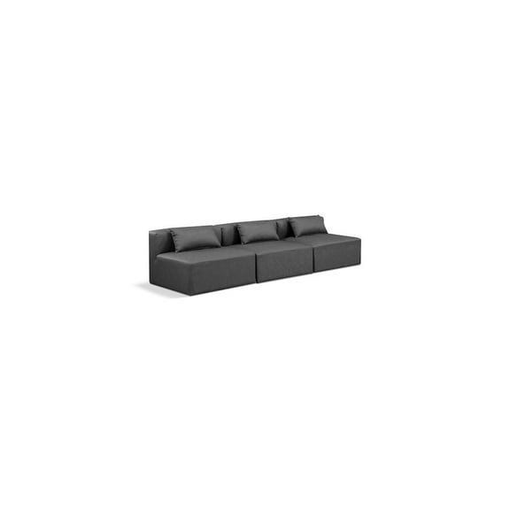 Meridian Furniture Cube Charcoal Grey Vegan Leather 3-Pc. Modular Sofa
