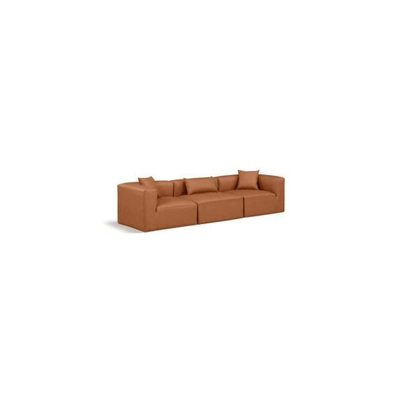 Meridian Furniture Cube Cognac Vegan Leather 3-Pc. Modular Sofa