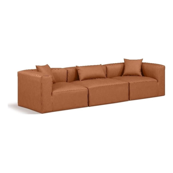 Meridian Furniture Cube Cognac Vegan Leather 3-Pc. Modular Sofa