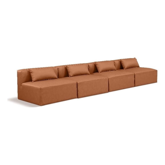 Meridian Furniture Cube Cognac Vegan Leather 4-Pc. Modular Sofa