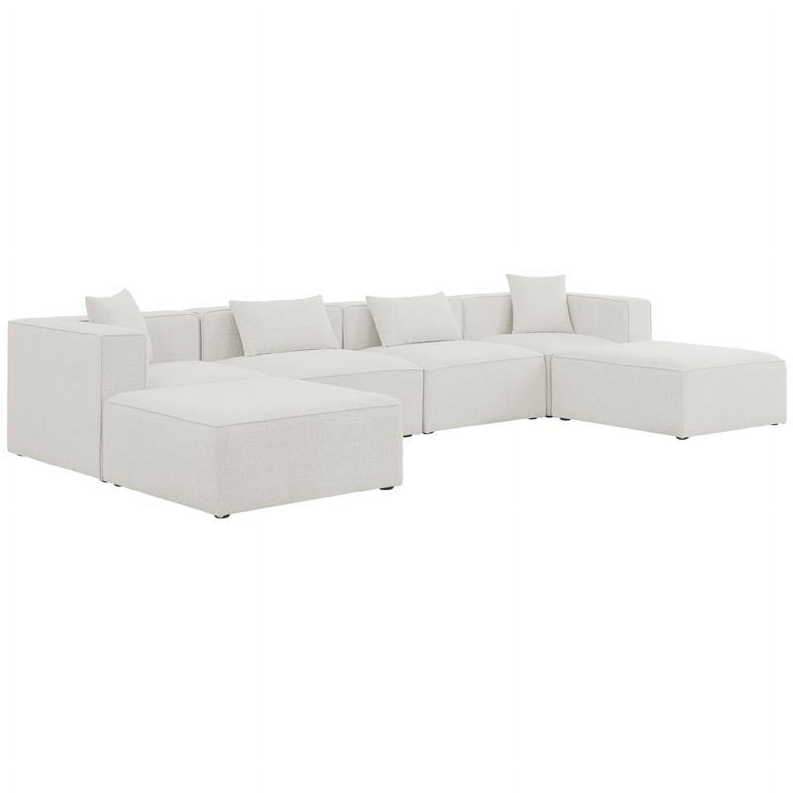 Cream Linen Six-Piece Modular Sectional Sofa