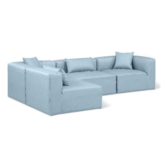 Meridian Furniture Cube Lt. Blue Vegan Leather 4-Pc. L-Shaped Modular Sectional