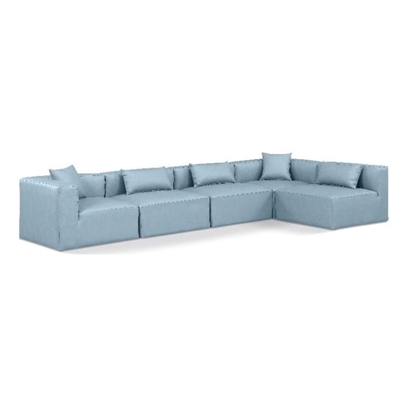 Meridian Furniture Cube Lt. Blue Vegan Leather 5-Pc. L-Shaped Modular Sectional