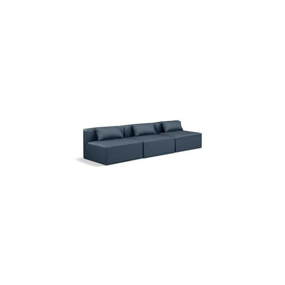 Meridian Furniture Cube Navy Blue Vegan Leather 3-Pc. Modular Sofa