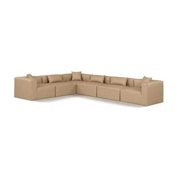 Meridian Furniture Cube Tan Vegan Leather 6-Pc. L-Shaped Modular Sectional