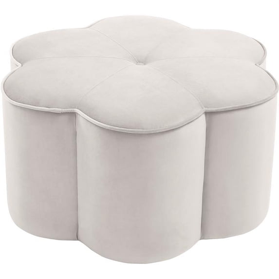 Meridian Furniture Daisy Flower Shaped Cream Velvet Ottoman