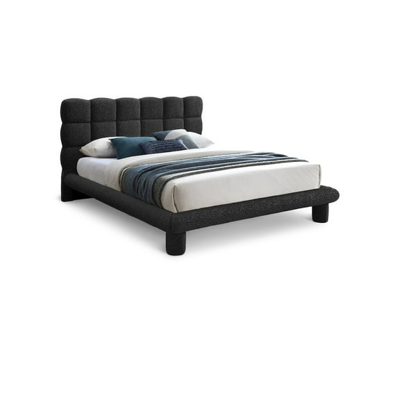 Meridian Furniture Deco Black Boucle Fabric Queen Bed