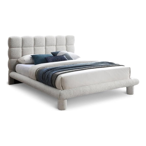 Meridian Furniture Deco Cream Boucle Fabric Queen Bed