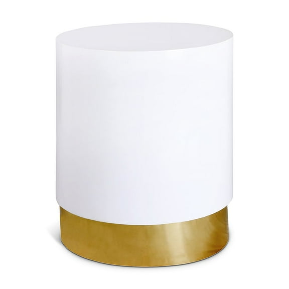 Meridian Furniture Deco White Lacquer Metal End Table with Durable Gold Base