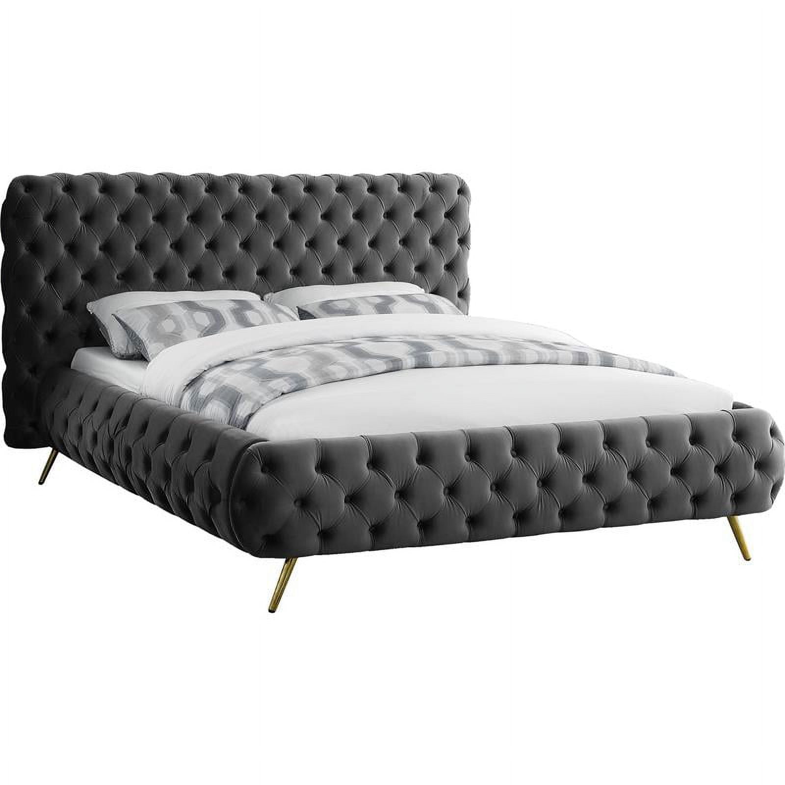 Delano Grey Velvet Tufted King Bed with Wood Frame