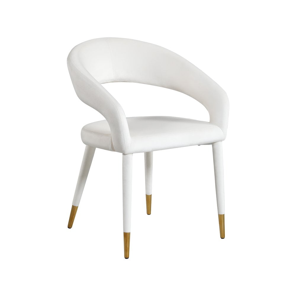 Elegant Cream Velvet Upholstered Arm Chair with Gold-Tipped Metal Legs
