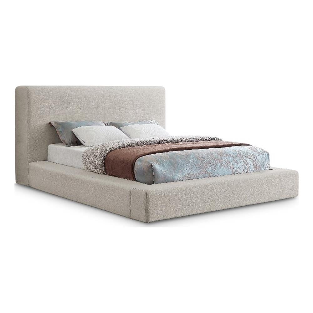 Beige Linen Upholstered Queen Platform Bed with Headboard