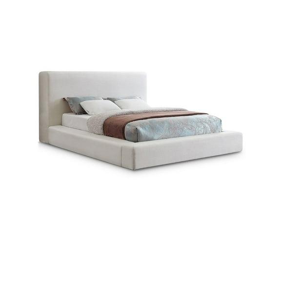 Meridian Furniture Devin Cream Linen Textured Fabric Queen Bed