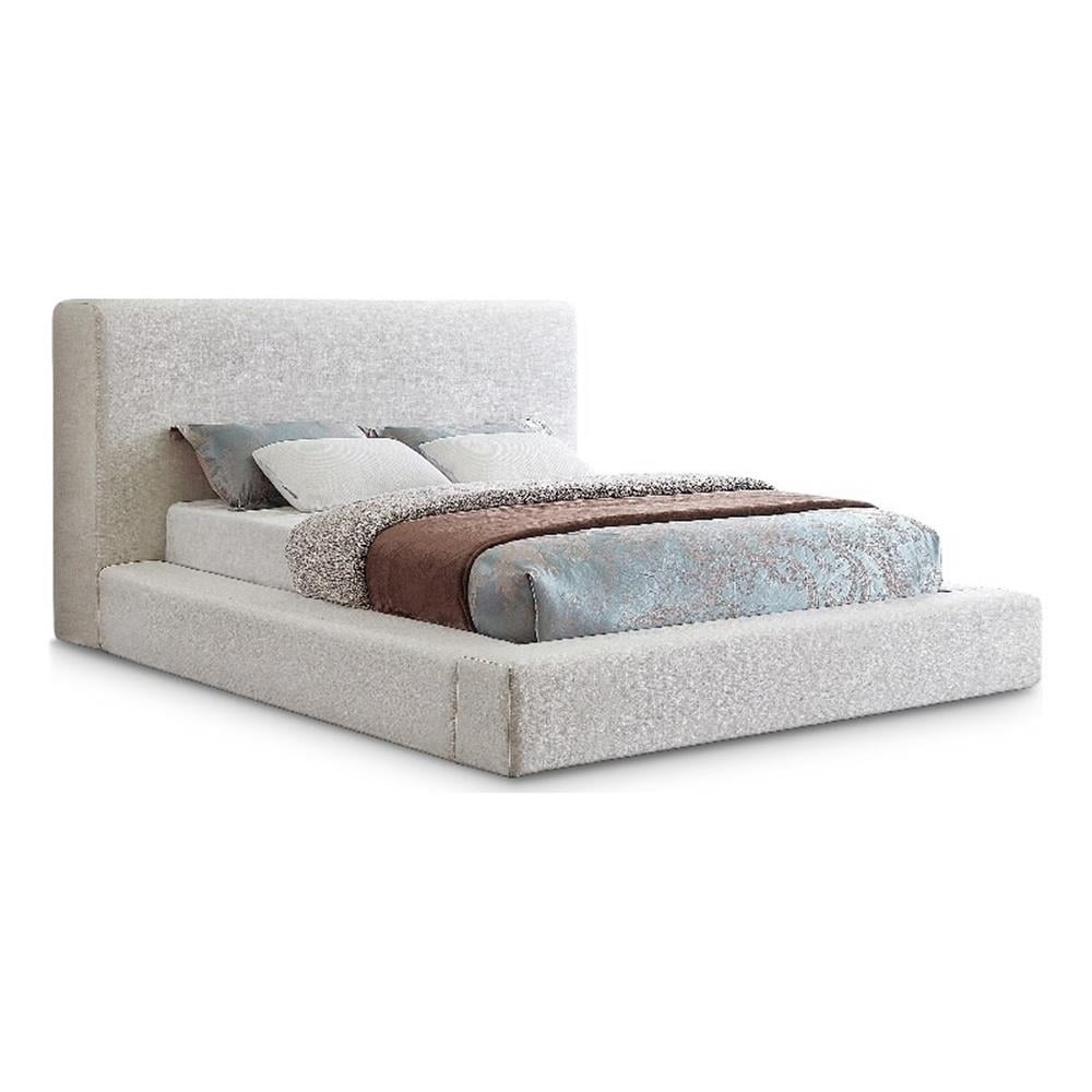 Cream Linen Upholstered Full Bed with Wood Frame and Slats
