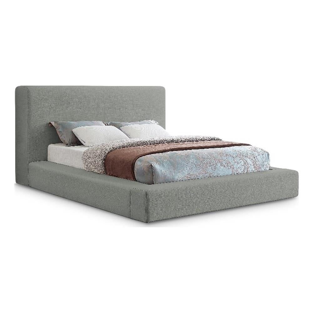 Grey Linen Upholstered King Bed with Wood Frame