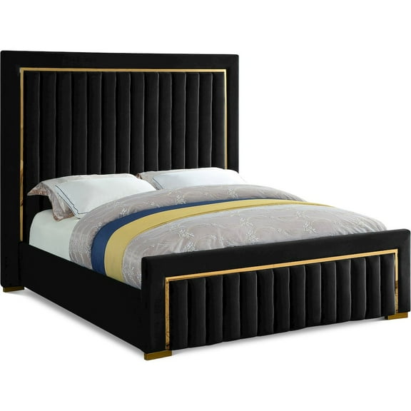 Meridian Furniture Dolce Solid Wood and Velvet Queen Bed in Black