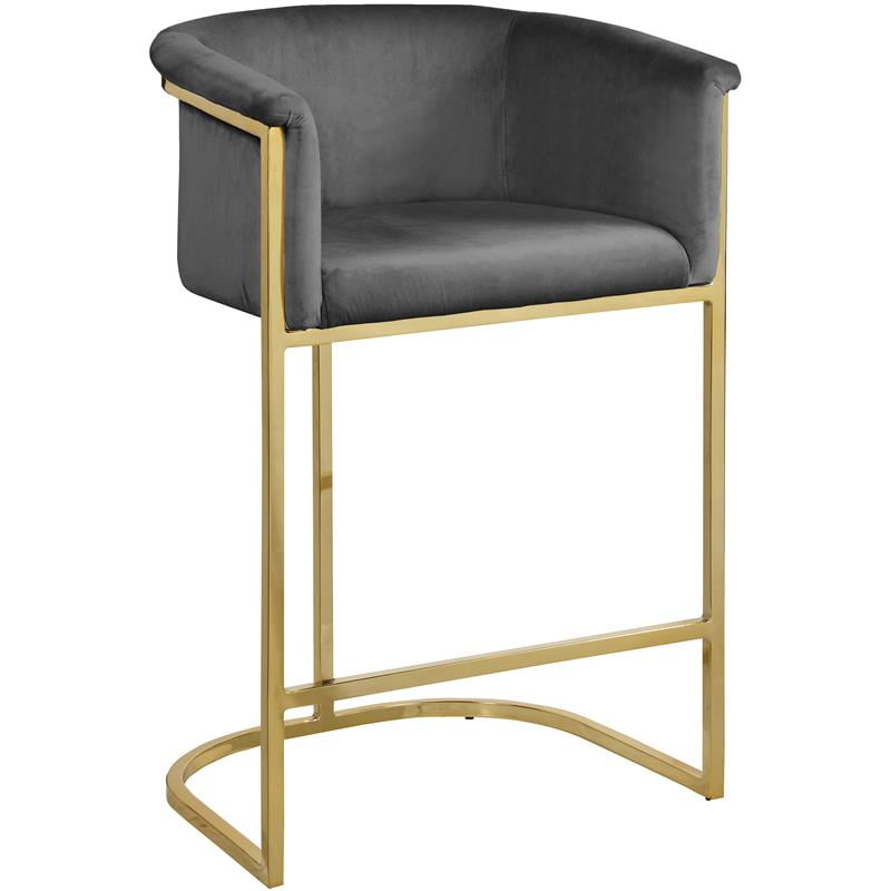 Donatella 36" Gray Velvet and Gold Steel Counter Stool