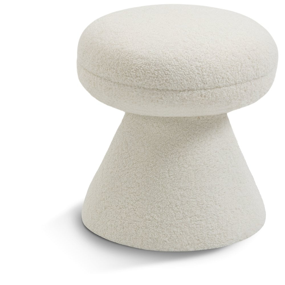 Cream Faux Shearling Round Ottoman with Tapered Base
