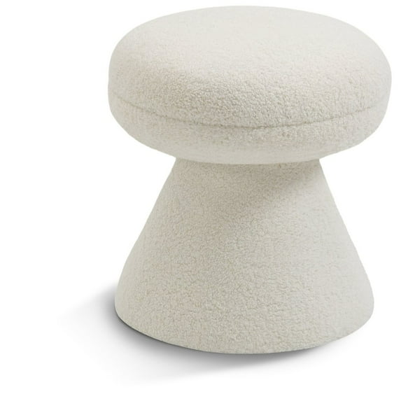 Meridian Furniture Drum Cream Faux Shearling Teddy Fabric Ottoman/Stool