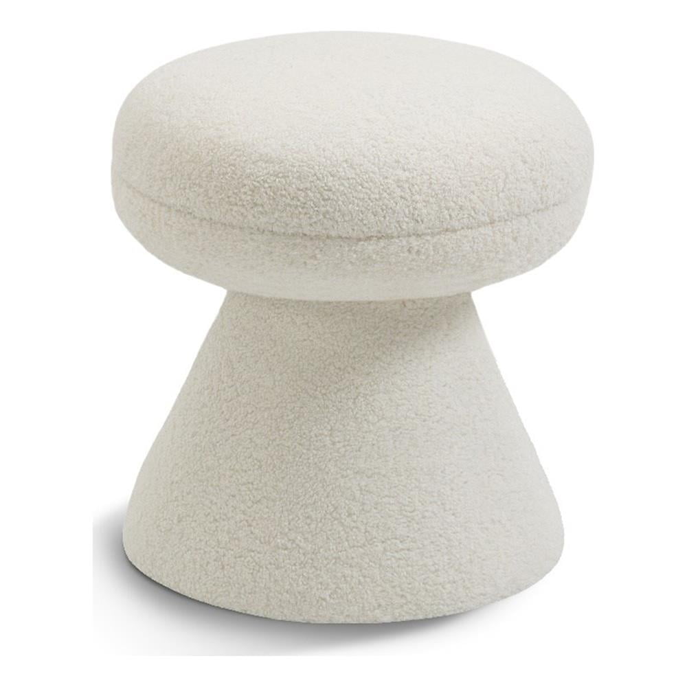 Cream Faux Shearling Round Ottoman with Tapered Base