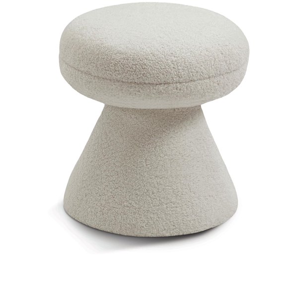 Meridian Furniture Drum Saddle Faux Shearling Teddy Fabric Ottoman/Stool