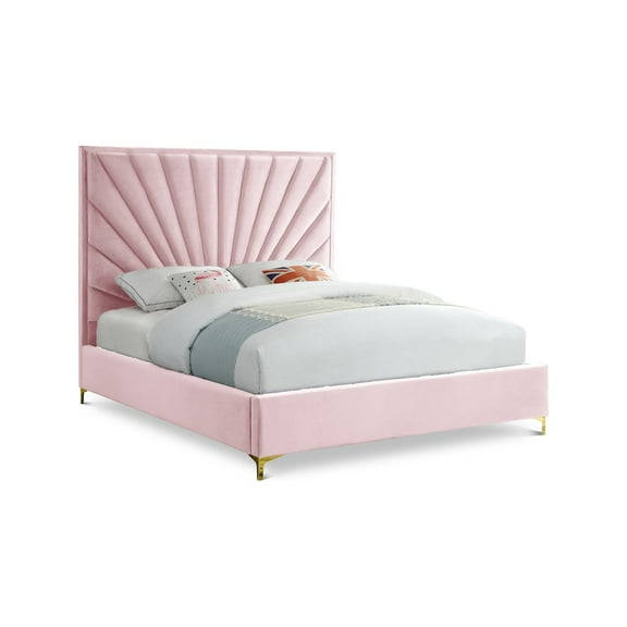 Meridian Furniture Eclipse Solid Wood and Velvet Full Bed in Pink