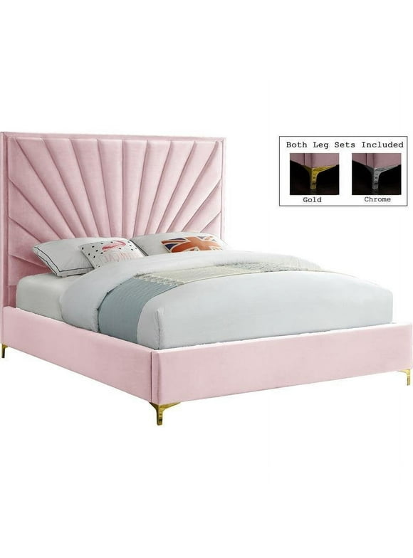 Meridian Furniture Eclipse Solid Wood and Velvet King Bed in Pink