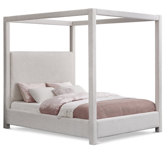 Meridian Furniture Eden Contemporary Boucle Fabric Queen Bed in Cream