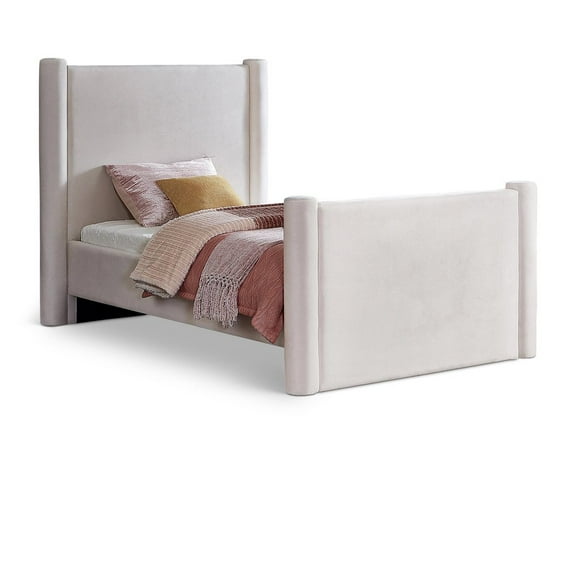 Meridian Furniture Elias Cream Velvet Twin Bed