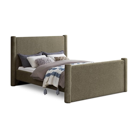 Meridian Furniture Elias Olive Green Boucle Fabric Queen Bed