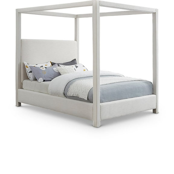 Meridian Furniture Emerson Cream Linen Textured Fabric Queen Bed