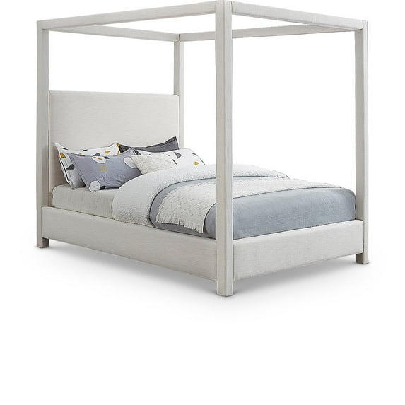 Meridian Furniture Emerson Cream Linen Textured Fabric Queen Bed