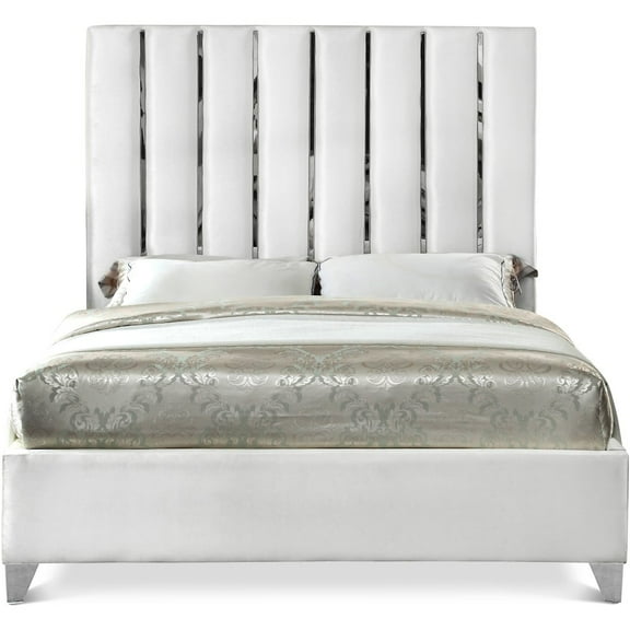 Meridian Furniture Enzo Solid Wood and Velvet Full Bed in White