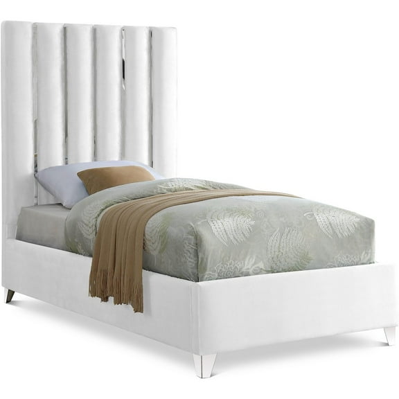 Meridian Furniture Enzo Solid Wood and Velvet Twin Bed in White