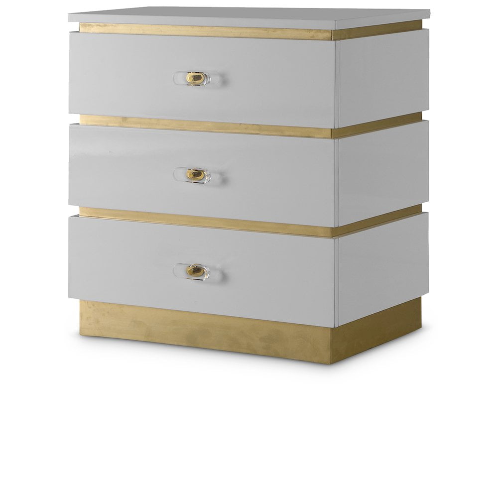 Regal White Lacquer & Gold Trim Accent Table with Storage