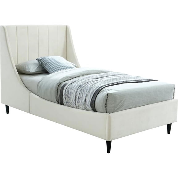 Meridian Furniture Eva Cream Velvet Upholstered Twin Bed
