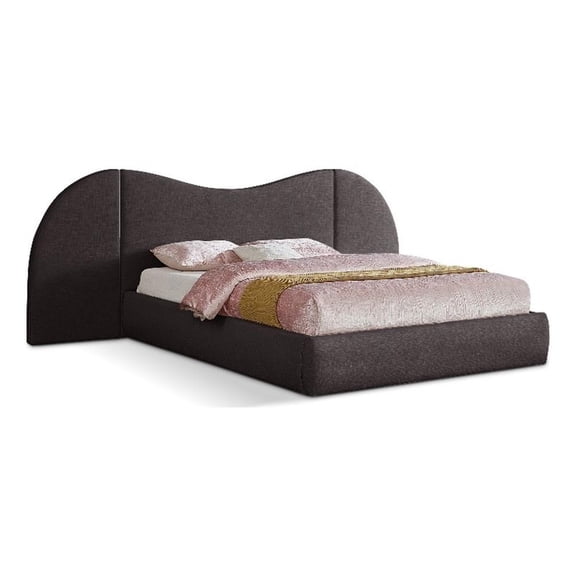 Meridian Furniture Everest Brown Linen Textured Fabric Queen Bed