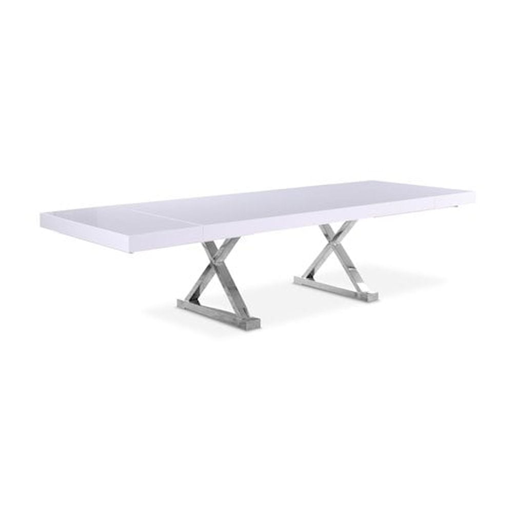 Excel White and Chrome Extendable Dining Table with Inverted X-Style Legs