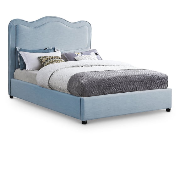 Meridian Furniture Felix Light Blue Linen Textured Fabric Queen Bed