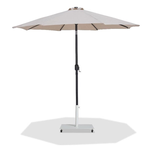 Meridian Furniture Fiji Beige Polyester Patio Umbrella with Base Set