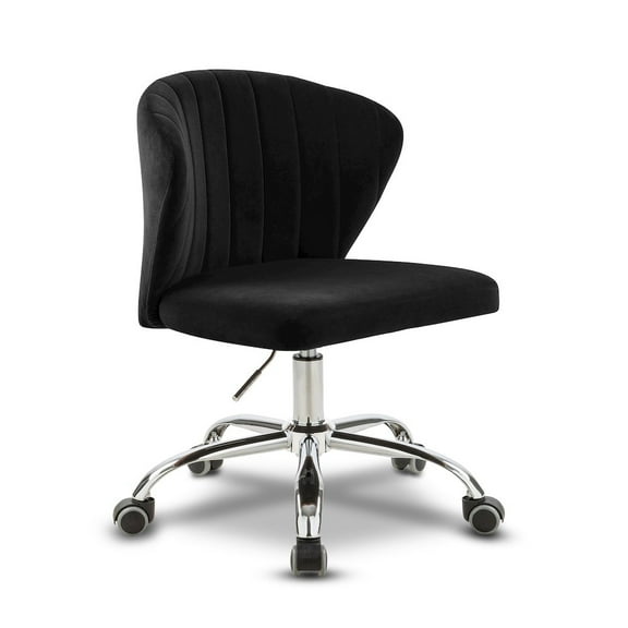 Meridian Furniture Finley Swivel Adjustable Black Velvet and Chrome Office Chair