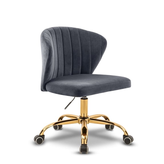 Meridian Furniture Finley Swivel Adjustable Gray Velvet and Gold Office Chair