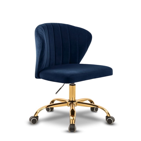 Meridian Furniture Finley Swivel Adjustable Navy Velvet and Gold Office Chair
