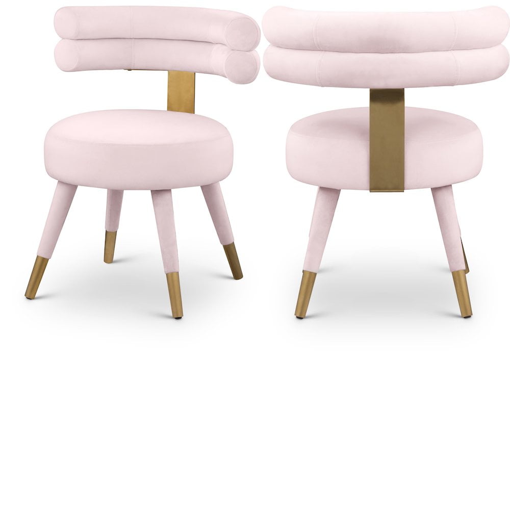 Pink Velvet Upholstered Side Chair with Gold Accents
