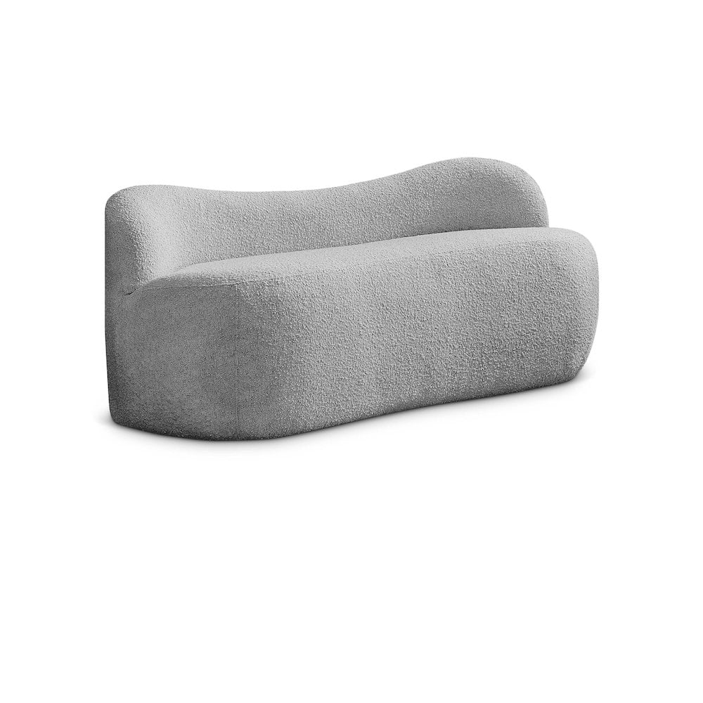 Flair Gray Boucle Fabric Curved Back Bench