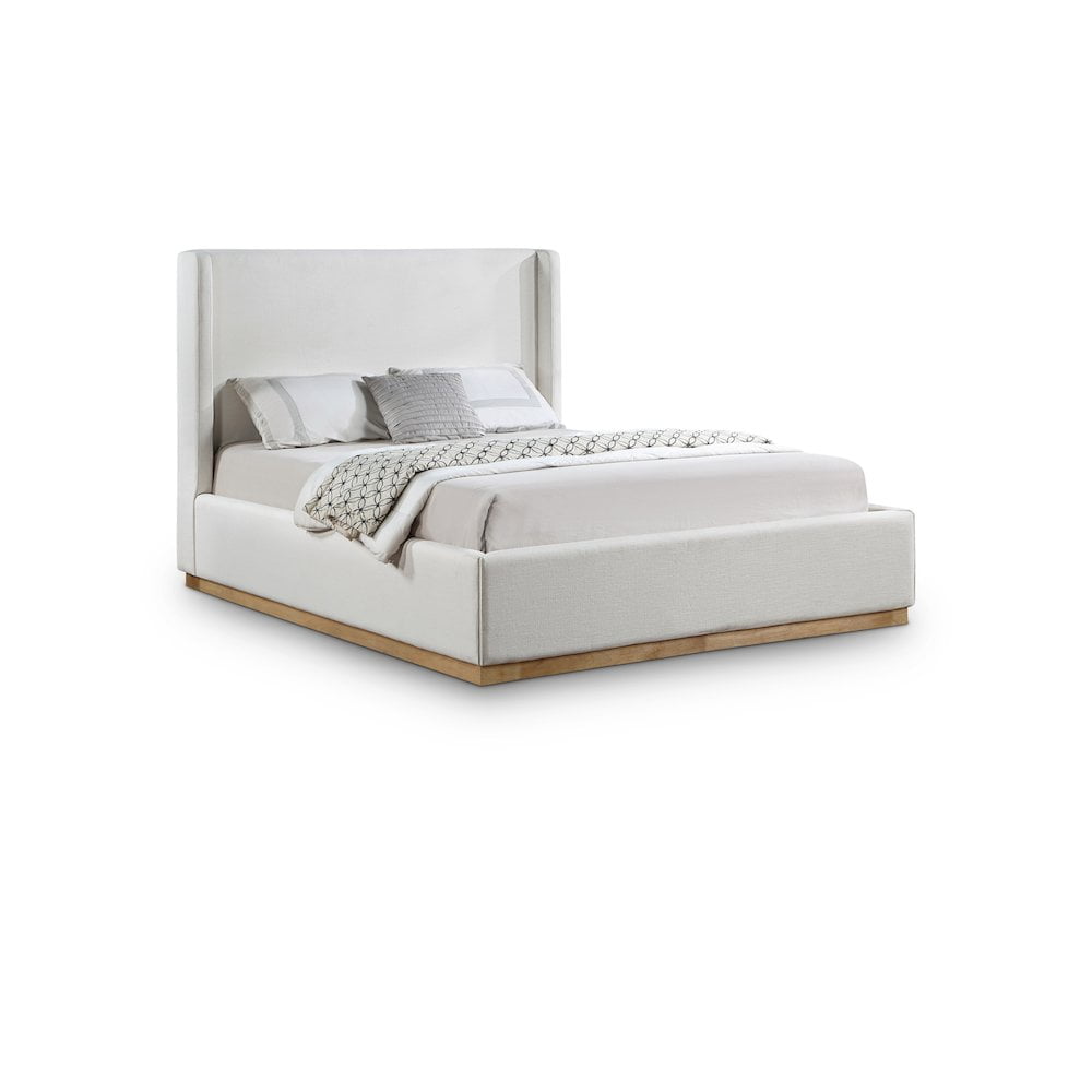 Luxury Velvet Storage Bed – Meridian Kiki Queen Bed In Cream With Channel Tufting, Side & Footboard Storage, No Box Spring Needed