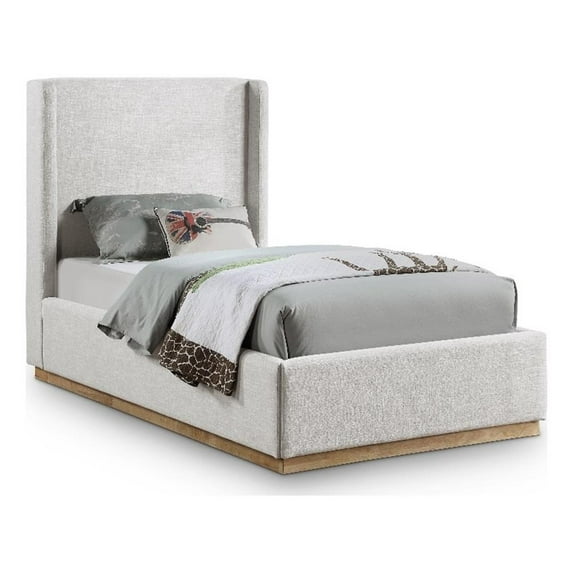 Meridian Furniture Flynn Cream Linen Textured Fabric Twin Bed