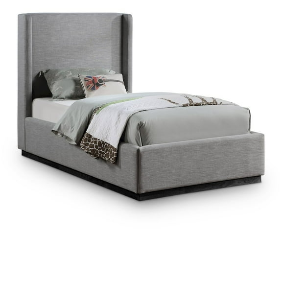 Meridian Furniture Flynn Grey Linen Textured Fabric Twin Bed