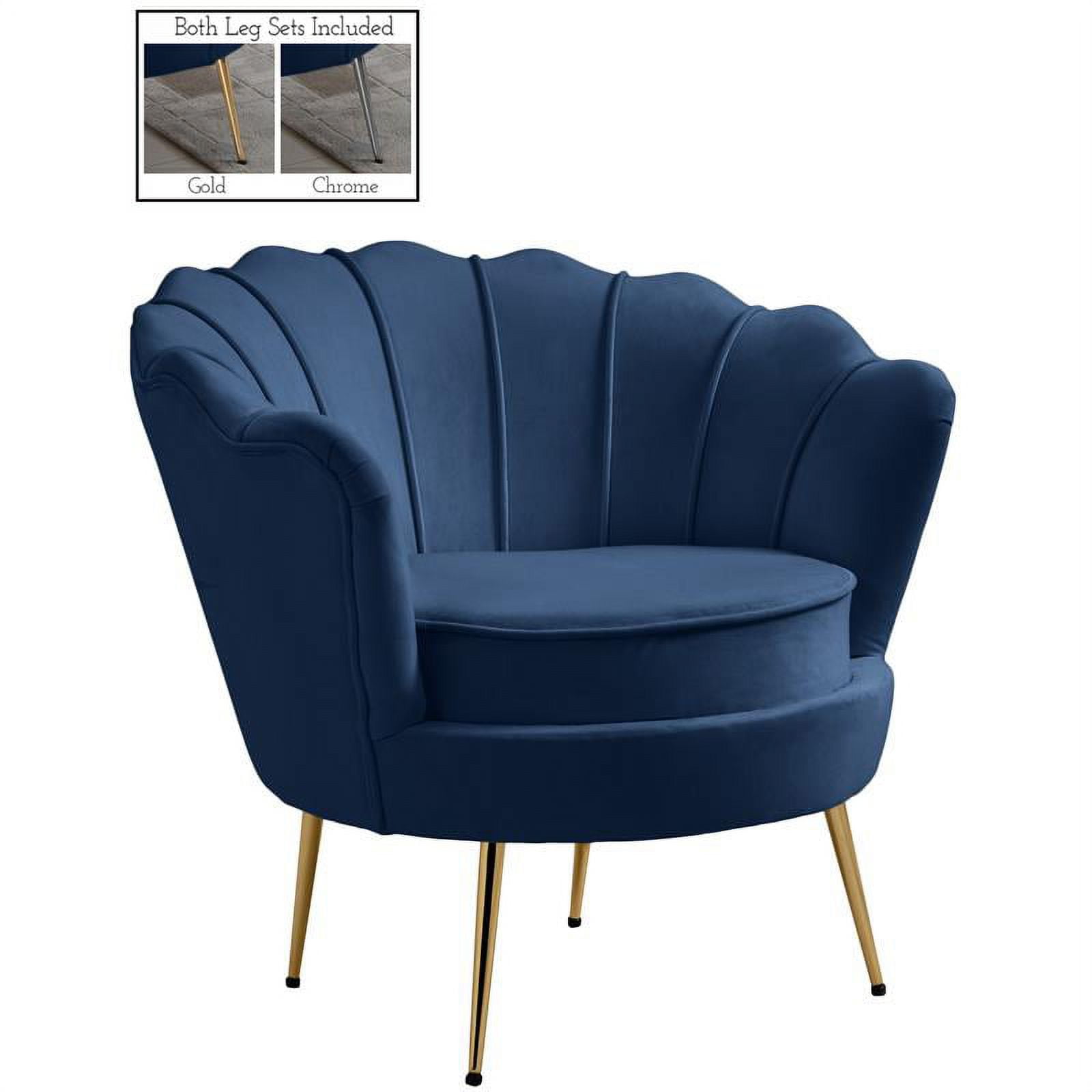 Shell-Shaped Navy Velvet Chair with Gold Chrome Legs
